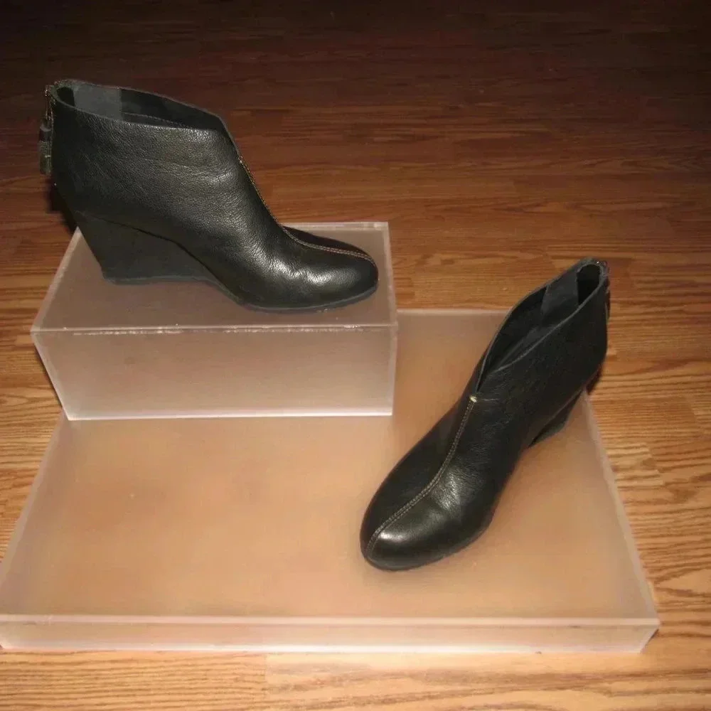 KORKS Haldor Wedge Platform Ankle Black Leather Booties Size 9.5M